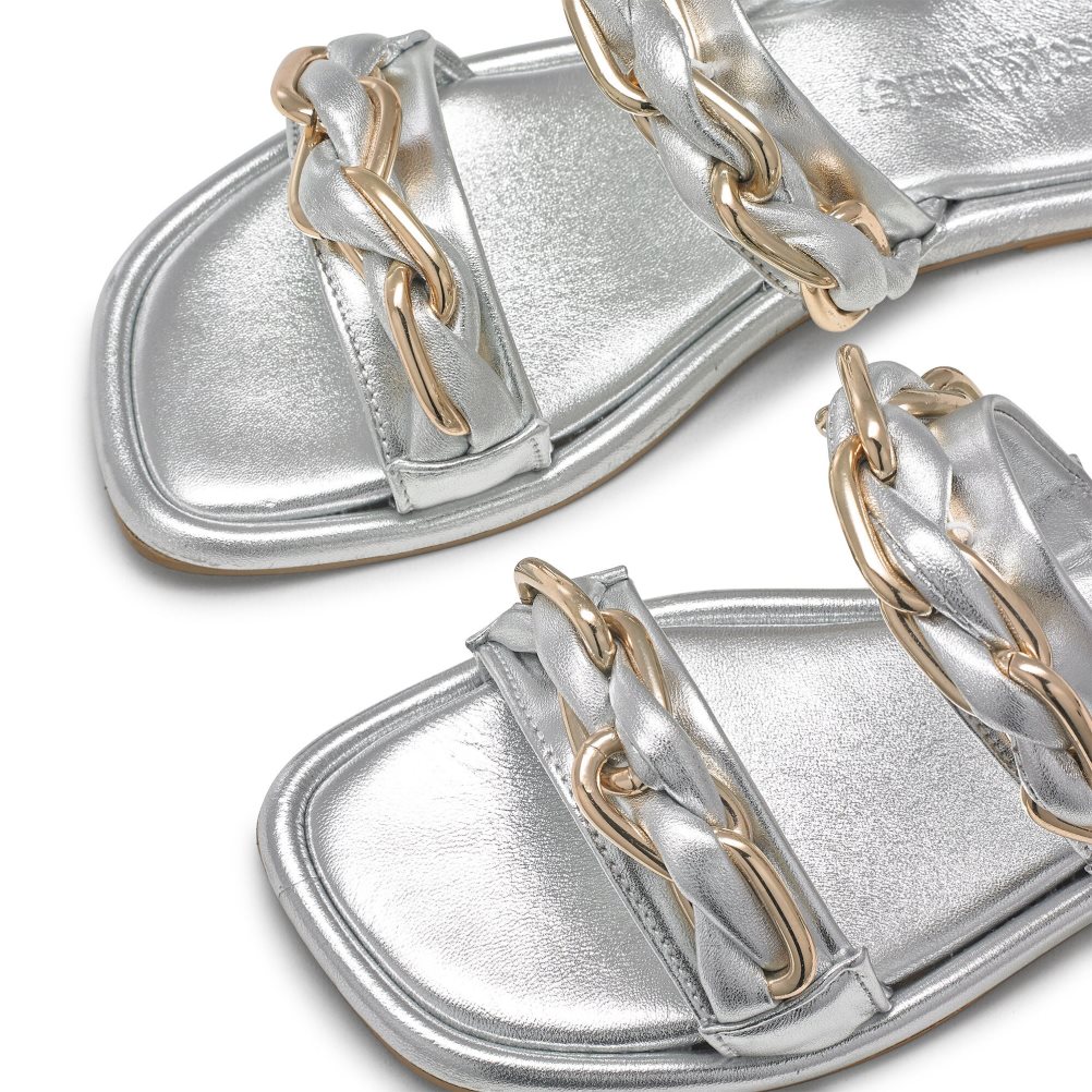 Dámské Ploché Sandály Russell & Bromley Chain Mail Chain Two Páskové Stříbrné | CZ-38450F