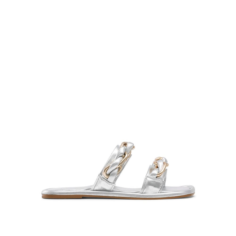 Dámské Ploché Sandály Russell & Bromley Chain Mail Chain Two Páskové Stříbrné | CZ-38450F