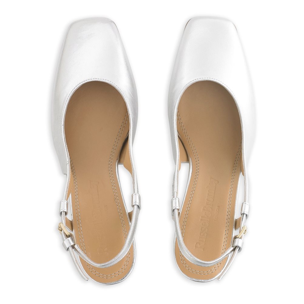 Dámské Podpatky Russell & Bromley Sugar Pie Slingback Block Stříbrné | CZ-76539K