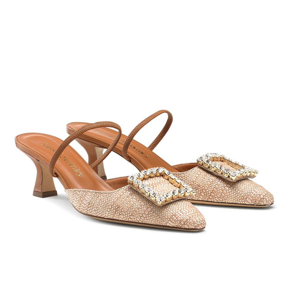 Dámské Sandály na Podpatku Russell & Bromley Fairytale Slingback Gem Kitten Hnědé | CZ-08431N