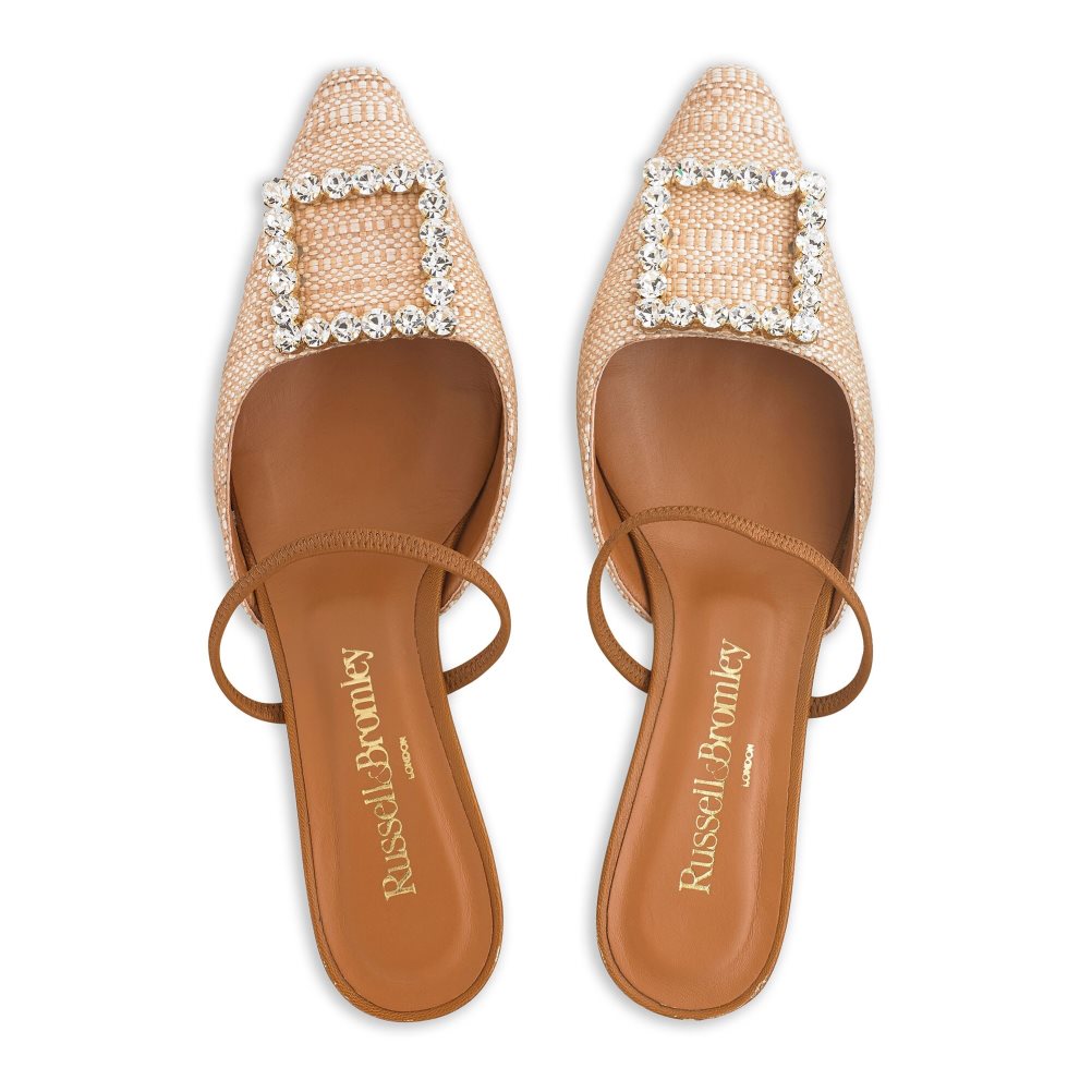 Dámské Sandály na Podpatku Russell & Bromley Fairytale Slingback Gem Kitten Hnědé | CZ-08431N