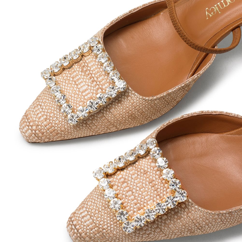 Dámské Sandály na Podpatku Russell & Bromley Fairytale Slingback Gem Kitten Hnědé | CZ-08431N