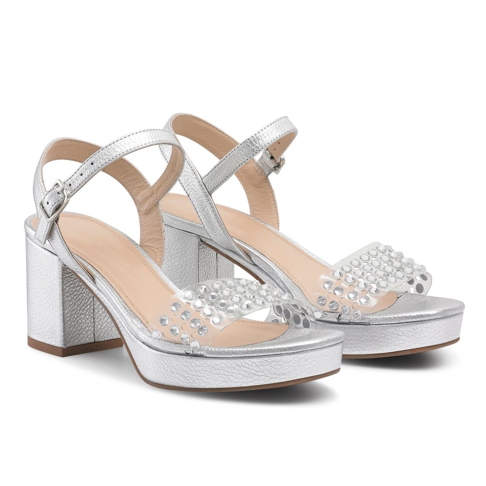 Dámské Sandály na Podpatku Russell & Bromley Discoqueen+ Platformy Stříbrné | CZ-08954G