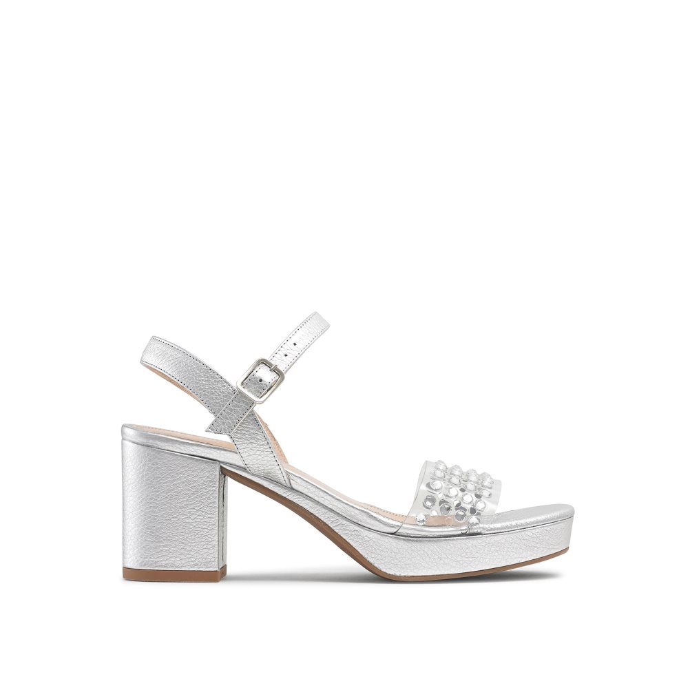 Dámské Sandály na Podpatku Russell & Bromley Discoqueen+ Platformy Stříbrné | CZ-08954G