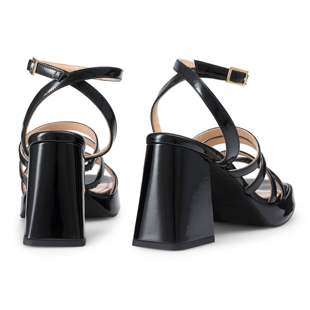 Dámské Sandály na Podpatku Russell & Bromley Yeahbaby Páskové Flared Platformy Černé | CZ-12359M