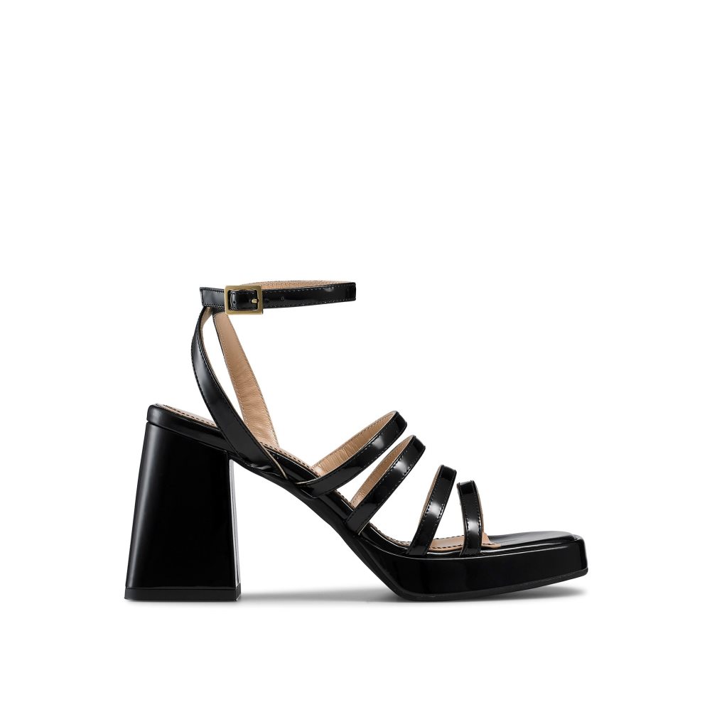 Dámské Sandály na Podpatku Russell & Bromley Yeahbaby Páskové Flared Platformy Černé | CZ-12359M