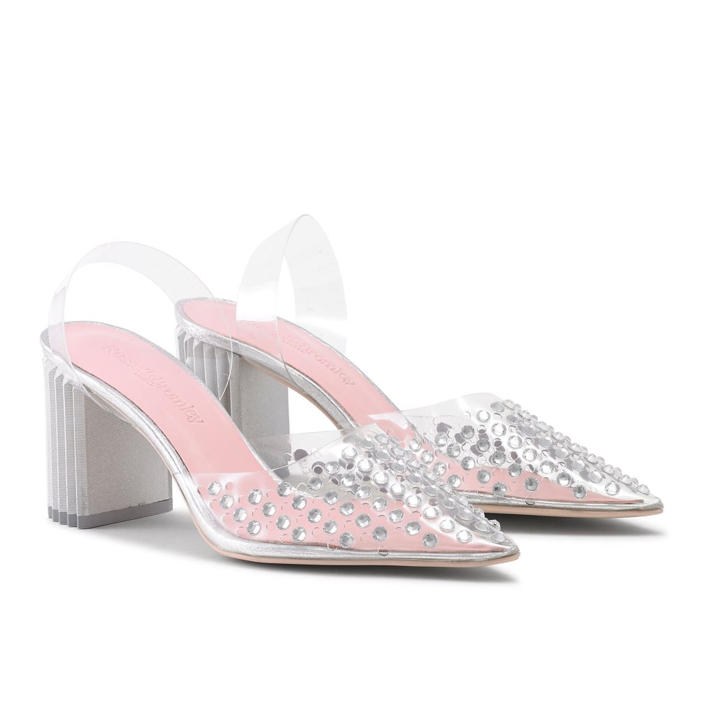 Dámské Sandály na Podpatku Russell & Bromley Aphrodite Embellished Court Růžové Stříbrné | CZ-31085J