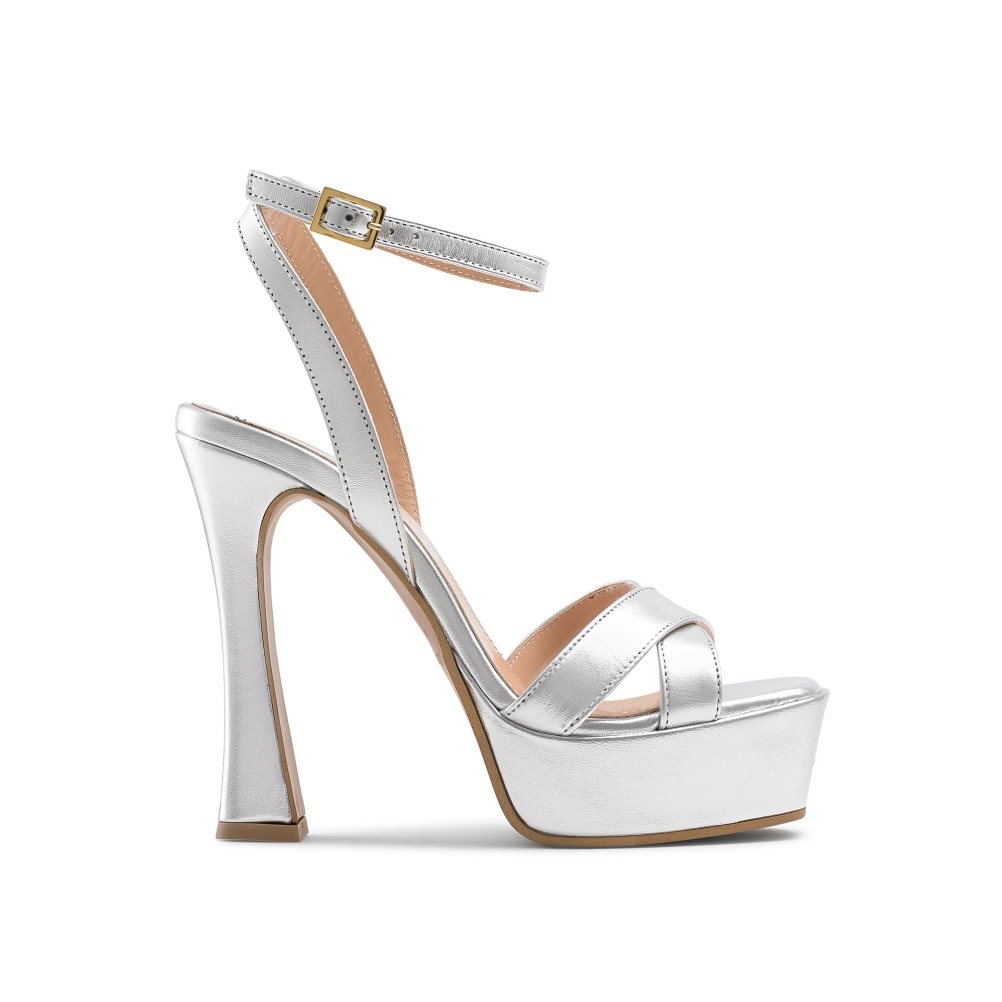 Dámské Sandály na Podpatku Russell & Bromley Far Out Cross Páskové Platformy Stříbrné | CZ-42179O