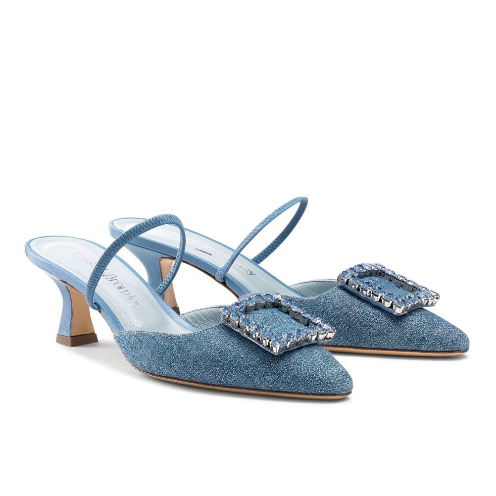 Dámské Sandály na Podpatku Russell & Bromley Fairytale Slingback Gem Kitten Tmavě Blankyt | CZ-42361K