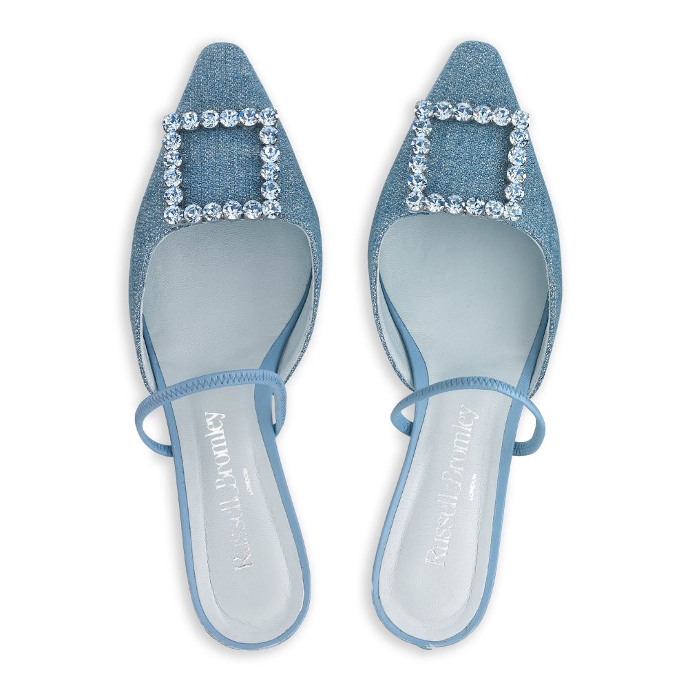 Dámské Sandály na Podpatku Russell & Bromley Fairytale Slingback Gem Kitten Tmavě Blankyt | CZ-42361K