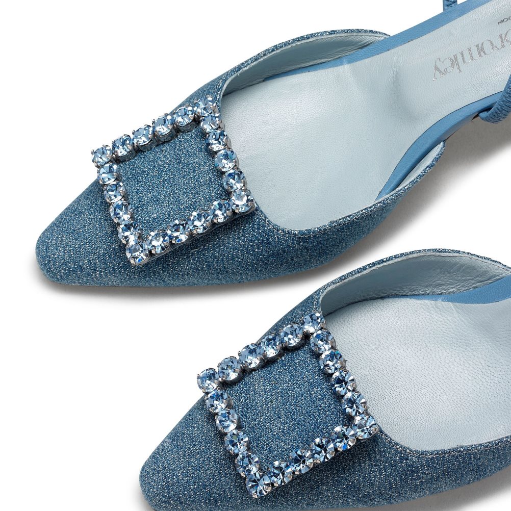 Dámské Sandály na Podpatku Russell & Bromley Fairytale Slingback Gem Kitten Tmavě Blankyt | CZ-42361K
