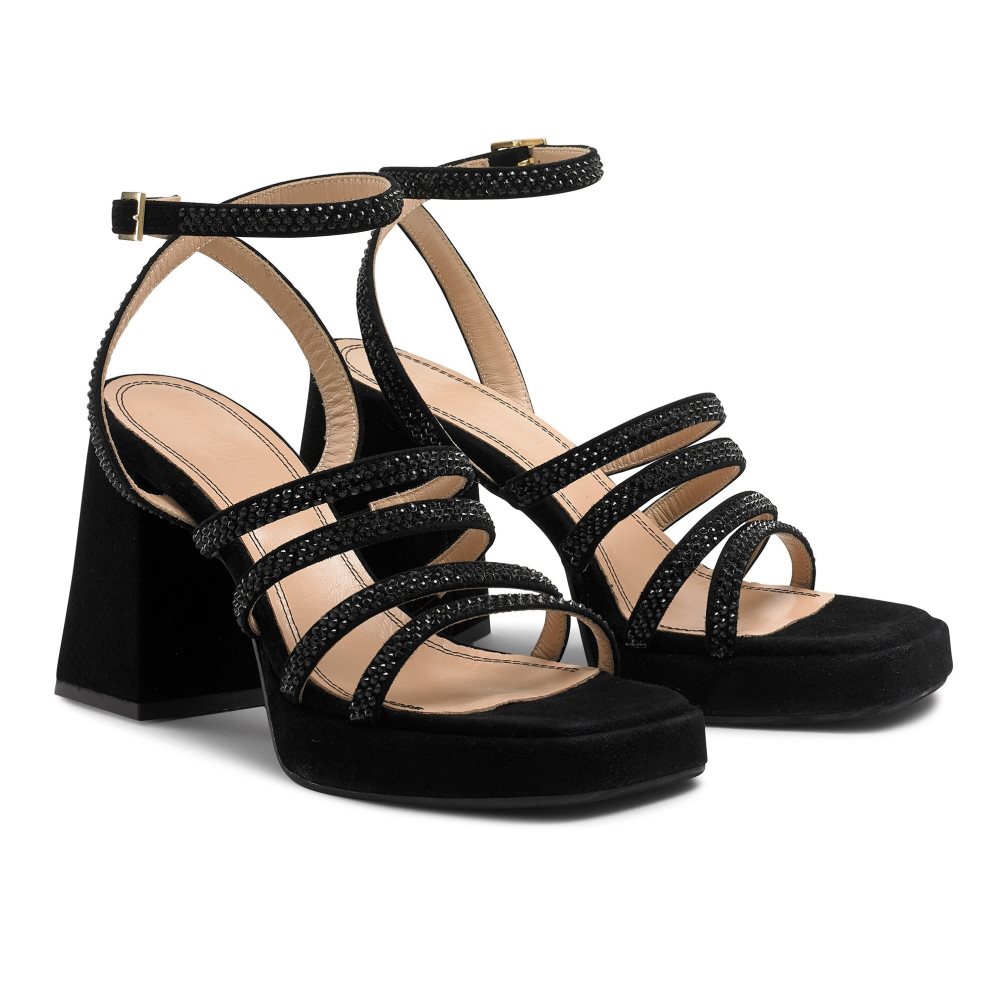 Dámské Sandály na Podpatku Russell & Bromley Yeahbaby+ Jewelled Páskové Černé | CZ-48102R