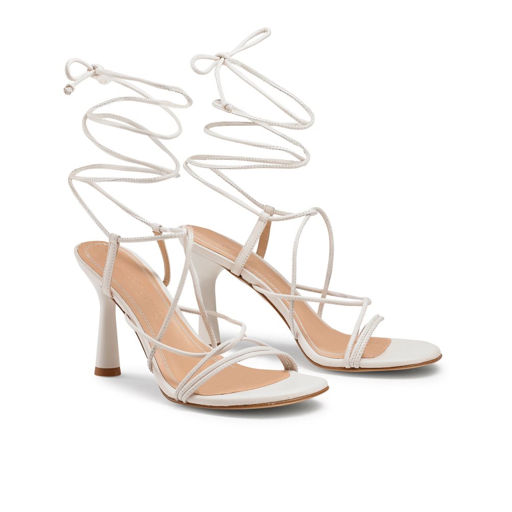 Dámské Sandály na Podpatku Russell & Bromley Dragon Páskové Round Špicí Bílé | CZ-87145H