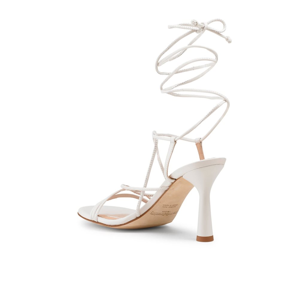 Dámské Sandály na Podpatku Russell & Bromley Dragon Páskové Round Špicí Bílé | CZ-87145H