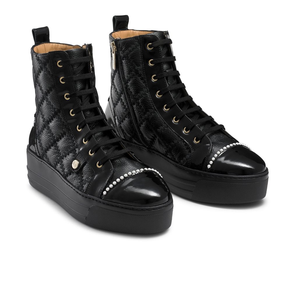 Dámské Tenisky Russell & Bromley Stitch Top Quilted High Top Černé | CZ-54167A