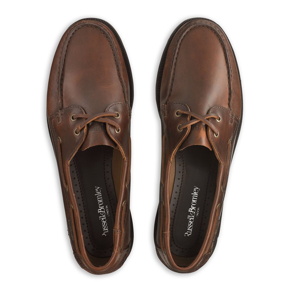 Pánské Boty Casual Russell & Bromley Bowline Waxy Læder Deck Tmavě Hnědé | CZ-18305W