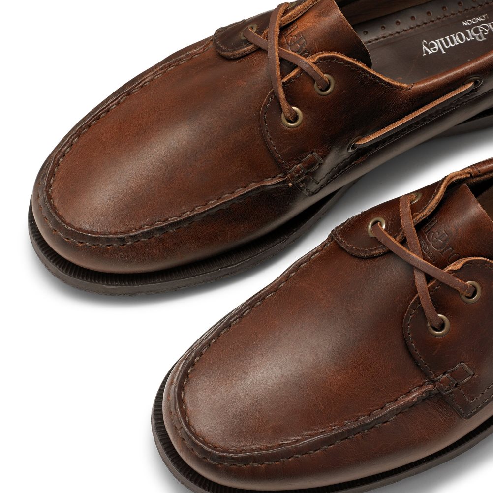 Pánské Boty Casual Russell & Bromley Bowline Waxy Læder Deck Tmavě Hnědé | CZ-18305W