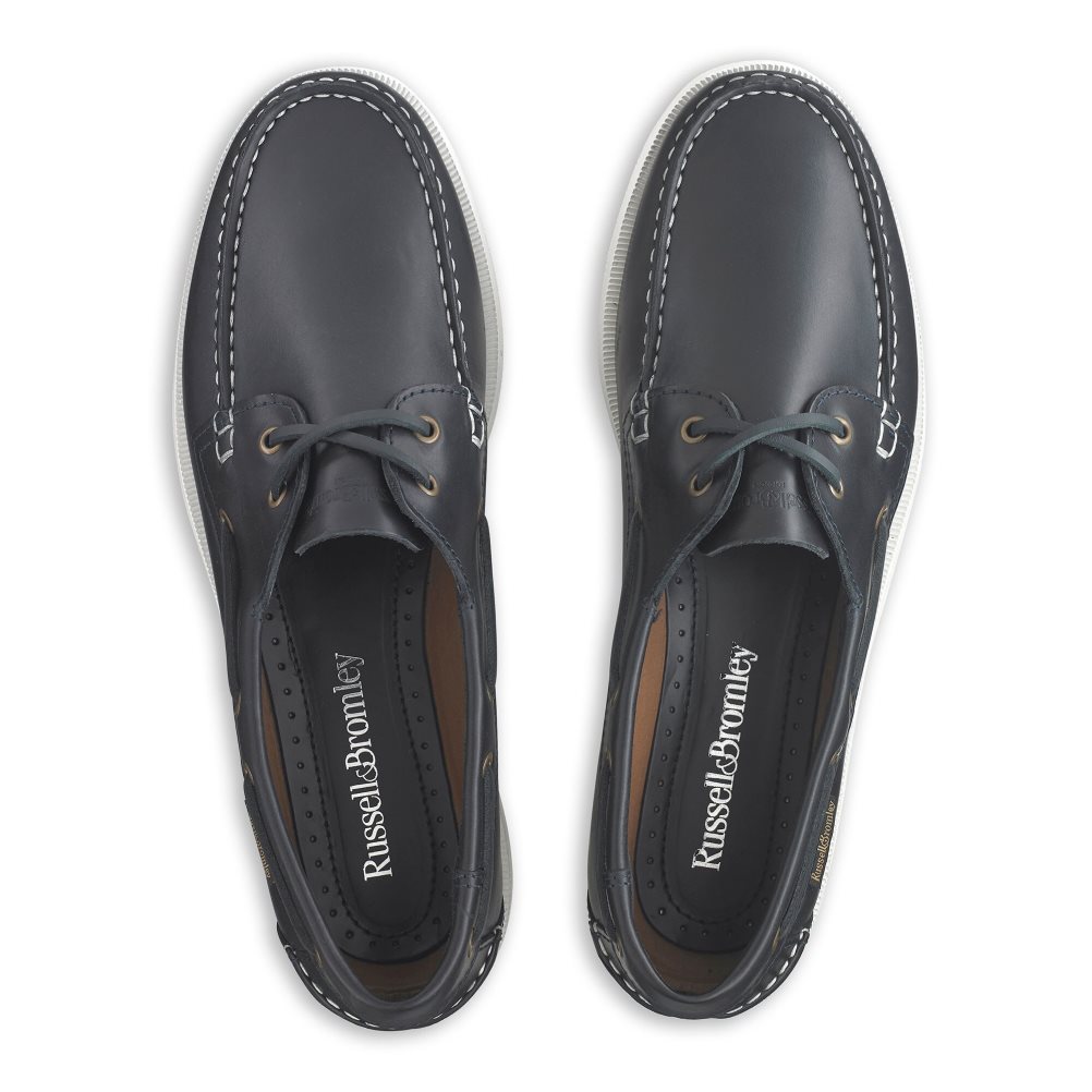 Pánské Boty Casual Russell & Bromley Bowline Waxy Læder Deck Černé | CZ-85013E