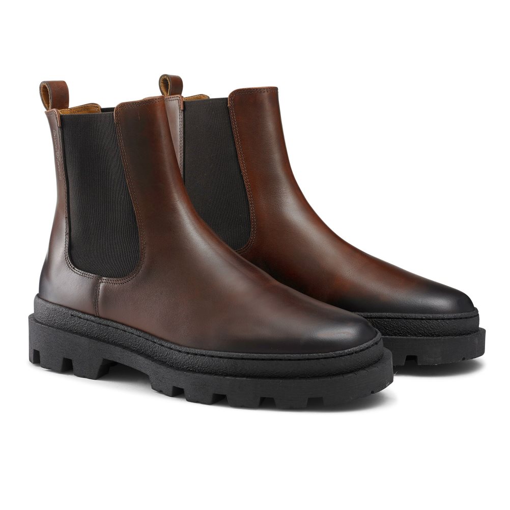 Pánské Chelsea Boty Russell & Bromley Off Grid Tlustý Sole Tmavě Hnědé | CZ-64129M