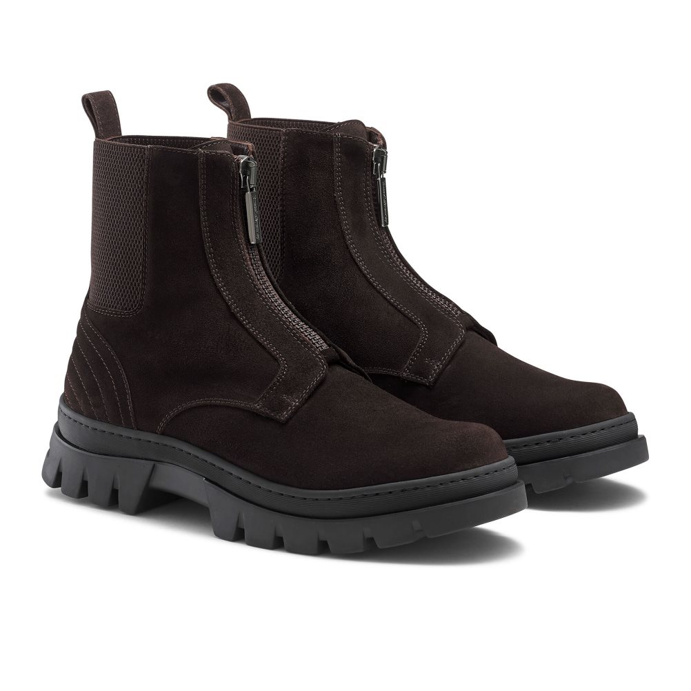 Pánské Kotníkové Boty Russell & Bromley Zip Wire Dryleks Zip Up Čokolády | CZ-21750C