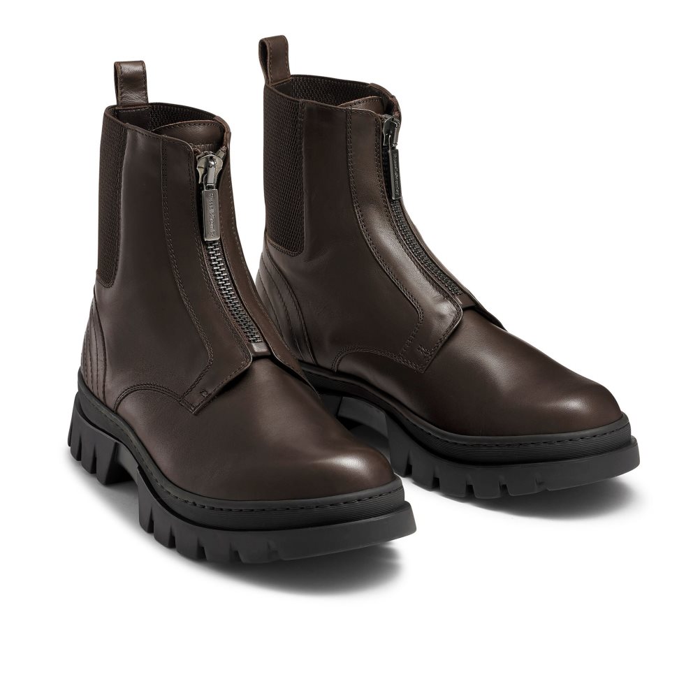 Pánské Kotníkové Boty Russell & Bromley Zip Wire Dryleks Zip Up Čokolády | CZ-40798L