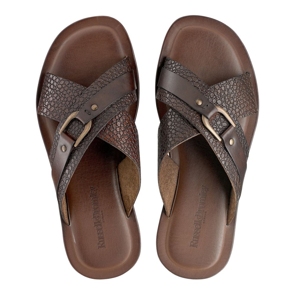 Pánské Sandály Skluzavky Russell & Bromley Dream Tmavě Hnědé | CZ-83274A