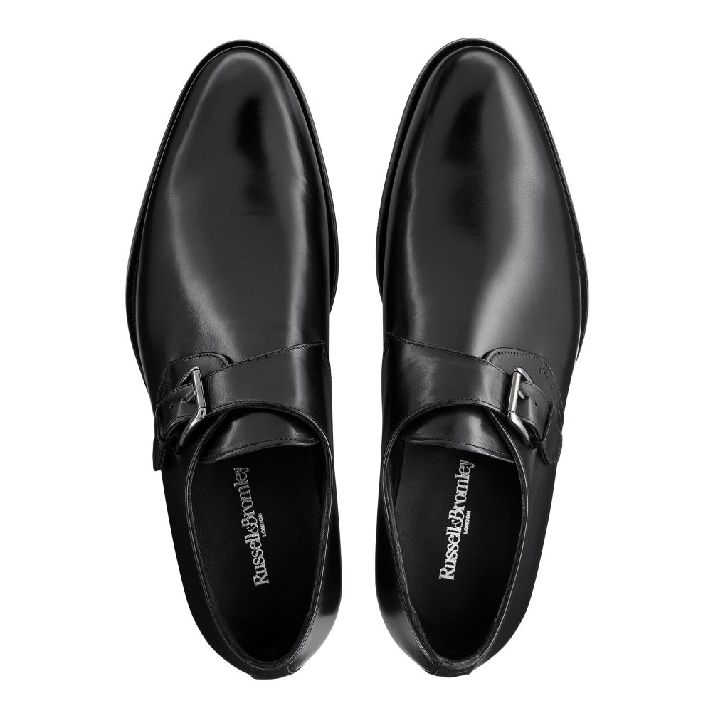 Pánské Společenské Boty Russell & Bromley Sycamore Single Přezkou Monk Páskové Černé | CZ-04165A