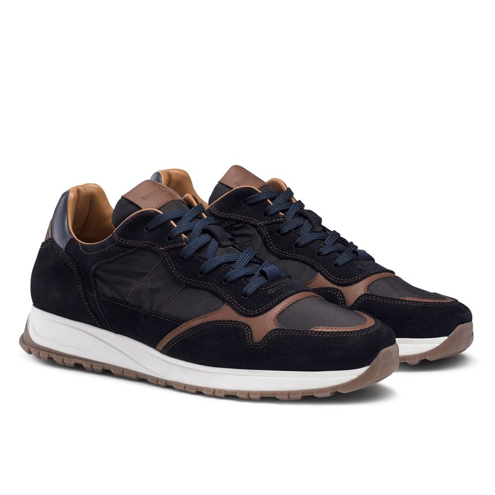 Pánské Tenisky Russell & Bromley Rannoch Oxford Krajkové Runner Černé Tmavě Blankyt | CZ-52094F
