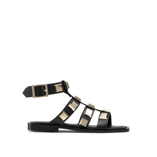 Dámské Ploché Sandály Russell & Bromley Titan Pyramid Stud Gladiator Černé Zlaté | CZ-15064O