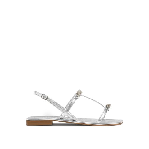 Dámské Ploché Sandály Russell & Bromley Beau Beau Double Bow Stříbrné | CZ-19782S