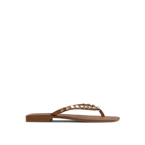 Dámské Ploché Sandály Russell & Bromley Cairo Stud Špicí Post Hnědé | CZ-51407B